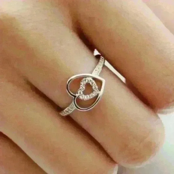 New Two Hearts Silver Ring - Picture 1 of 2